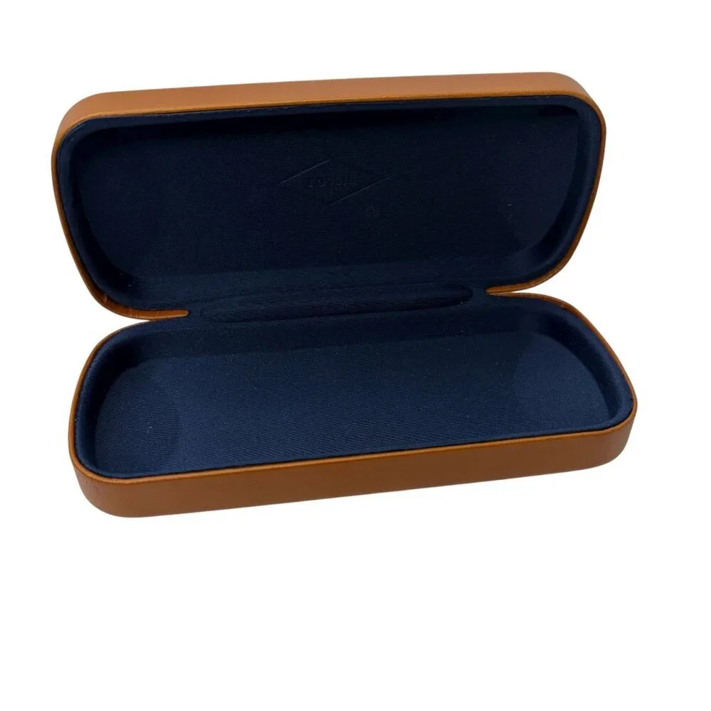 Fossil Hard Eyeglass Case Brown with Navy Interior Camel